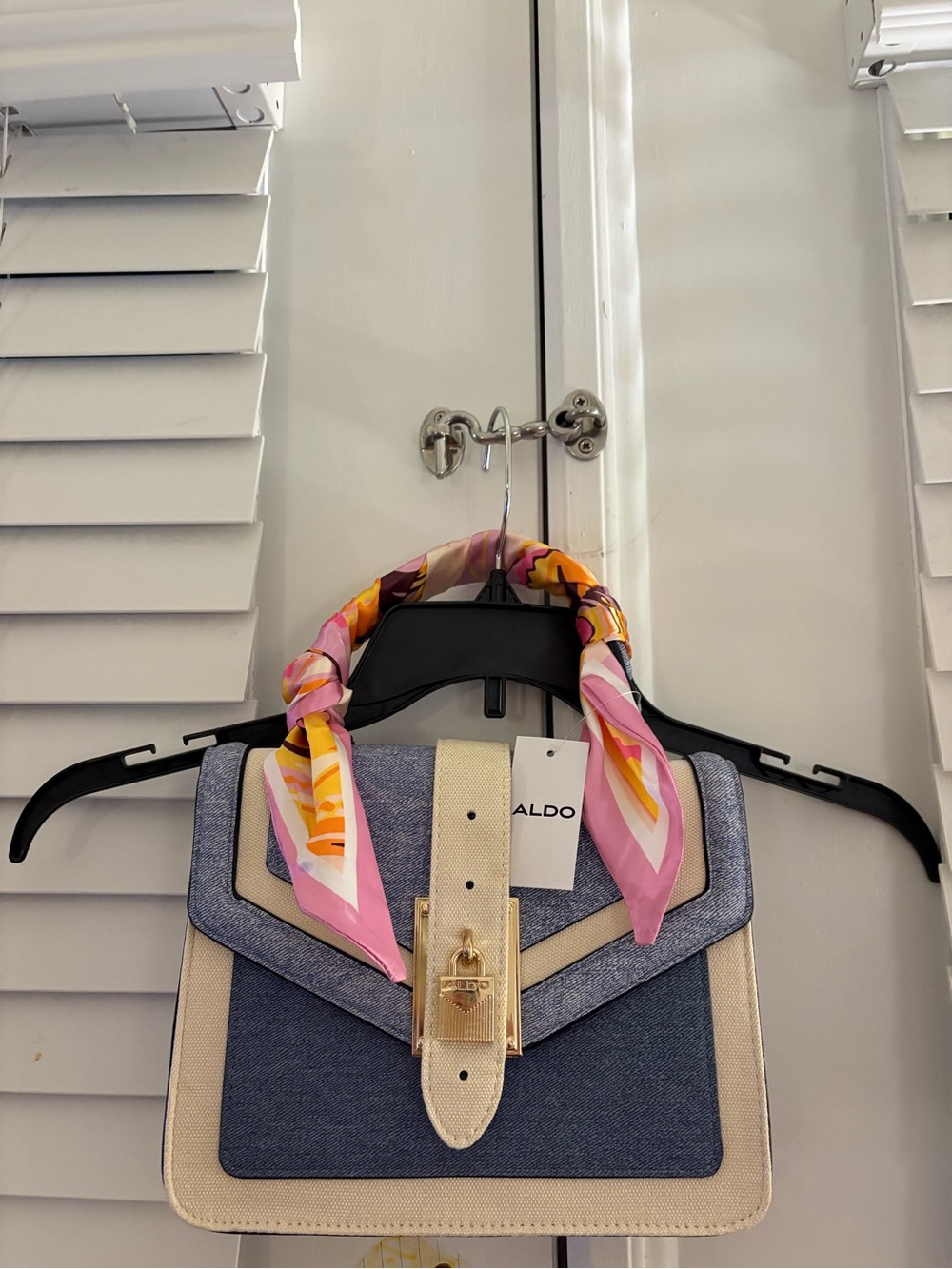 ALDO Pink Scarf Handle Bag Denim Blue & Cream with Shoulder strap BRAND NEW!